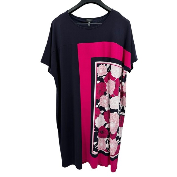 Jones New York Shift Dress 3X Navy Pink Floral Short Slv Knit Work Career $109 - Picture 1 of 11